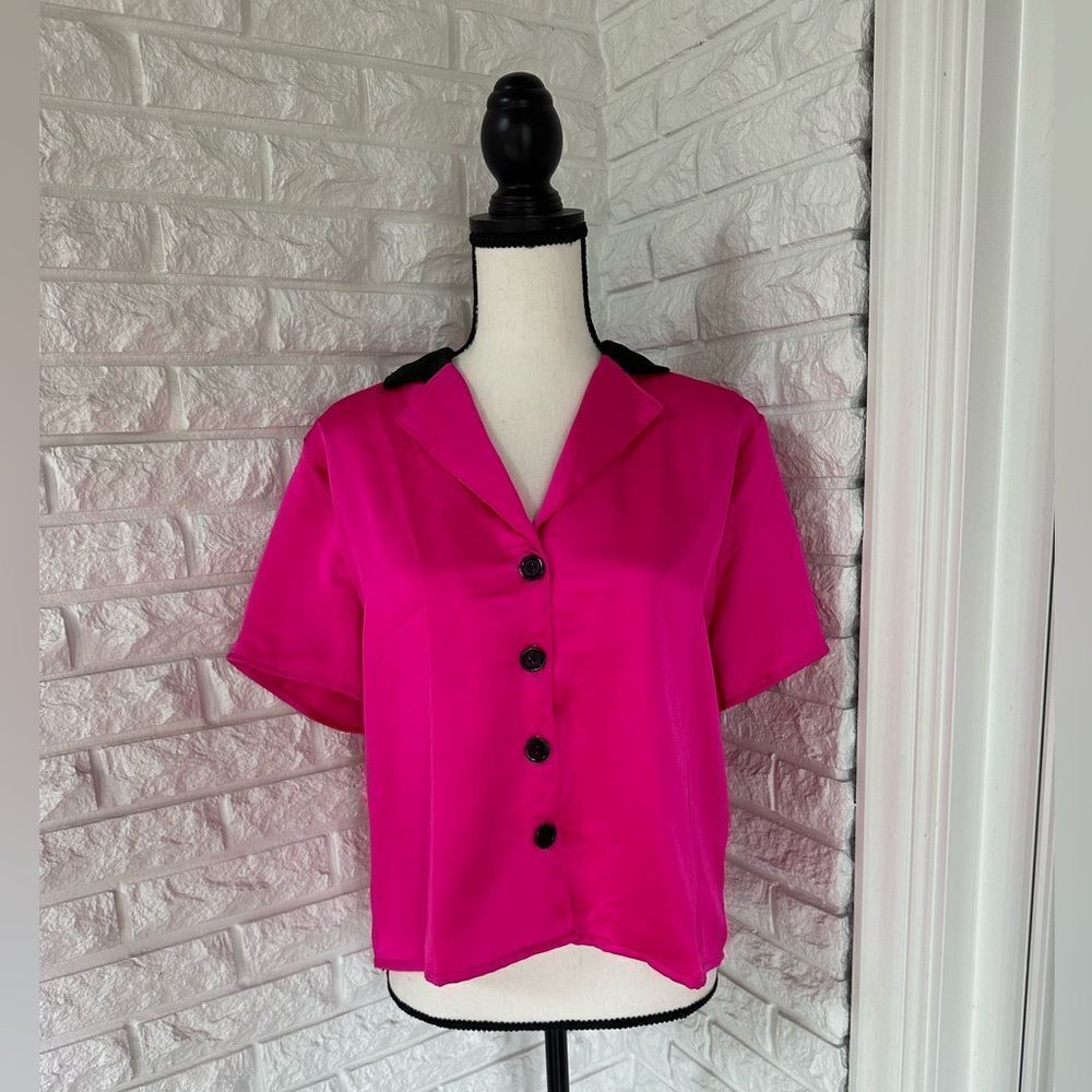 Pink Collar Button-up Crop Top